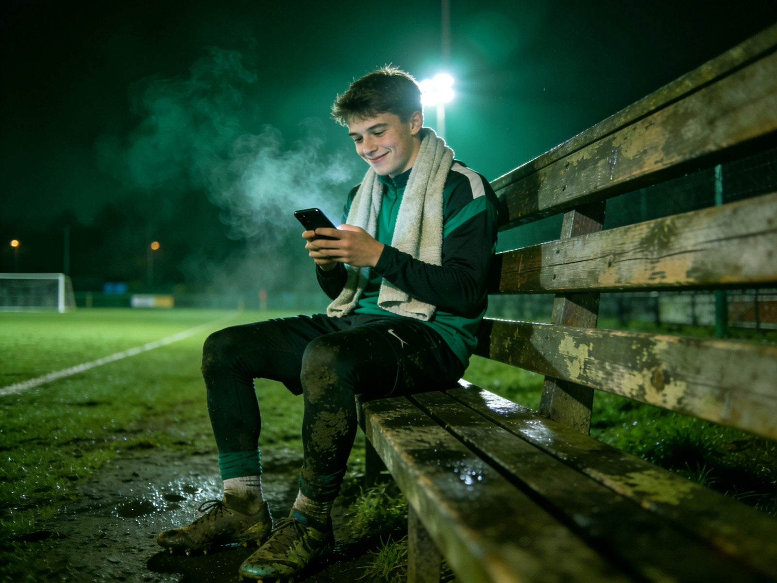A young player waiting on the bench during a match